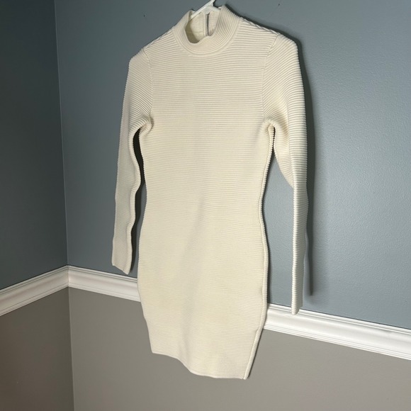 Torn by Ronny Kobo Cream Ribbed Mock Neck Bodycon Mini Dress Women small - Picture 9 of 9